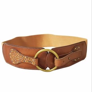 Linea Pelle Leather Brass Ring And Elastic Belt 8